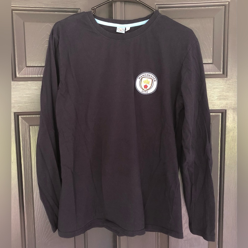 Manchester City Football Club Long Sleeve T Shirt Soccer Men's Large Navy